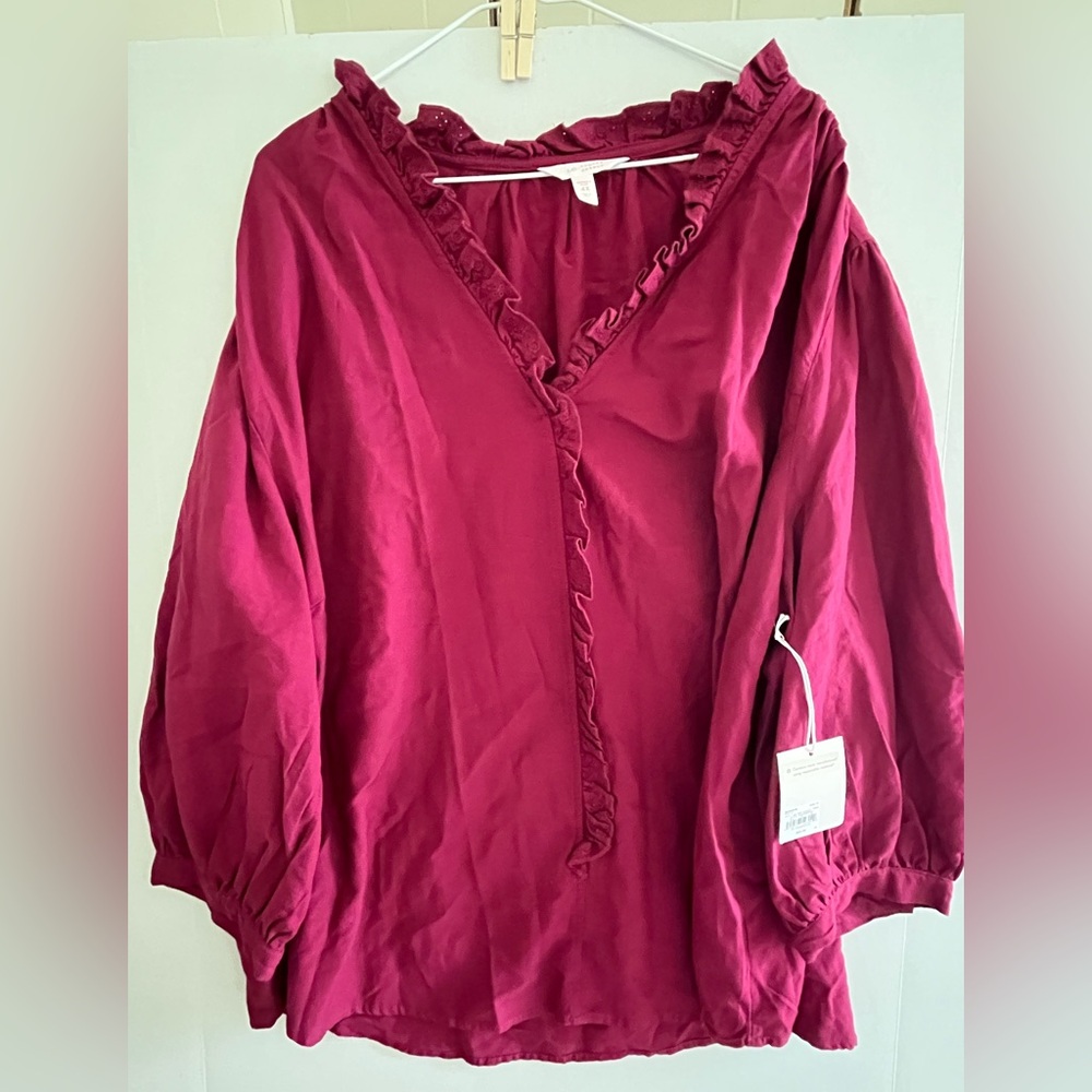 LC Lauren Conrad Women's 4X - Ruffled Blouse 3/4 sleeve